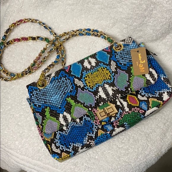 Hello 3 AM Handbags - NWT Colorful faux snake skin bag blue yellow green